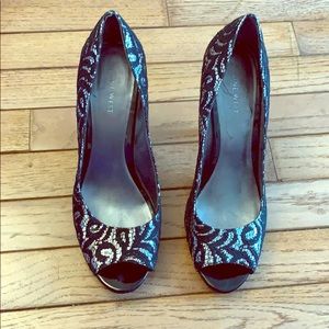 Silver and black lace heels. BEAUTIFUL